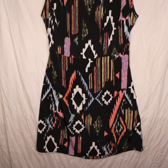 Shasa Women's Large Black Bright Colors Pattern Dress Sheath exposed middle back - Picture 2 of 9